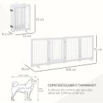 Barreira de Segurança para Cães em Madeira Dobrável para Escadas e Portas para Cães Pequenos e Médios de 4 Painéis 204x36x75 cm Branco