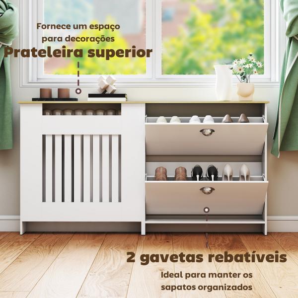 Cobertura Radiadores com Sapateira e 2 Gavetas Rebatíveis Desenho Moderno de Ripas 152x19x81 cm Branco