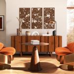 Decoração de Parede em Madeira 3D 3 Peças 40x80 cm Adornos de Parede com Padrão de Folhas Tropicais Nogueira