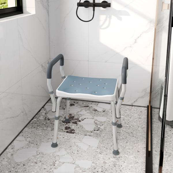 Banco de Duche com Altura Ajustável Banco de Duche de Alumínio Antiderrapante para Idosos e Descapacitados 52x45x57 - 69 cm Azul