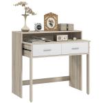 Mesa Consola de Entrada de 2 Níveis com Trilhos Deslizantes 2 Gavetas 2 Rodas Móvel de Entrada 95x35x87 cm Madeira e Branco