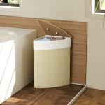 Cesto para Roupa Suja de Bambu de 55L com Tampa e Asa Saco Extraível e Lavável para Casa de Banho Quarto, 35x35x60 cm Creme