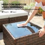 Conjunto de Jardim Exterior em Rattan de 6 Peças com Cadeira de Canto, 2 Cadeiras sem Braços, Apoio para Pés e Mesa Castanha