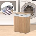 Cesto de Roupa de Bambú Capacidade de 100L Cesta para Roupa Suja Retangular com Tampa Removível Bolsa com 2 Compartimentos 52x32x63cm Bambú