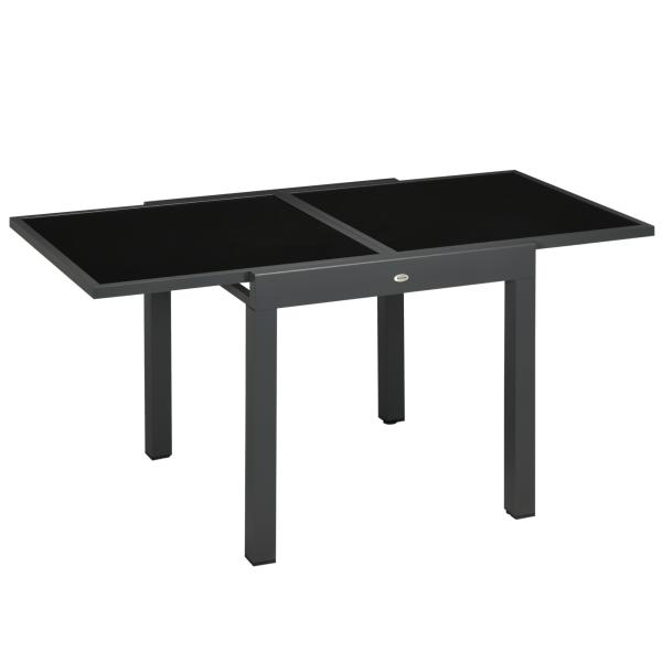 Mesa de Jardim Extensível de Alumínio com Bancada de Vidro Temperado 160x80x75 cm Preto