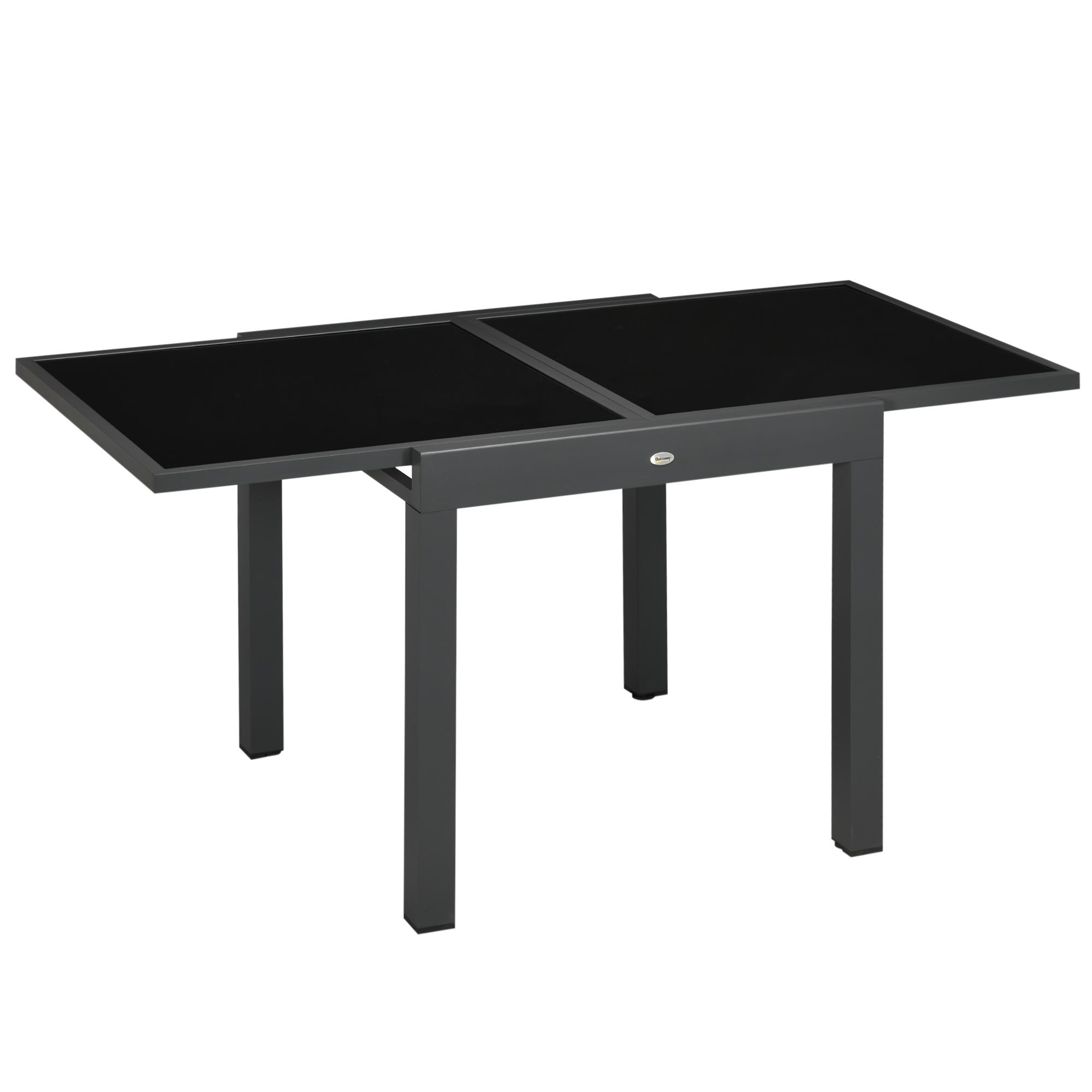Mesa de Jardim Extensível de Alumínio com Bancada de Vidro Temperado 160x80x75 cm Preto