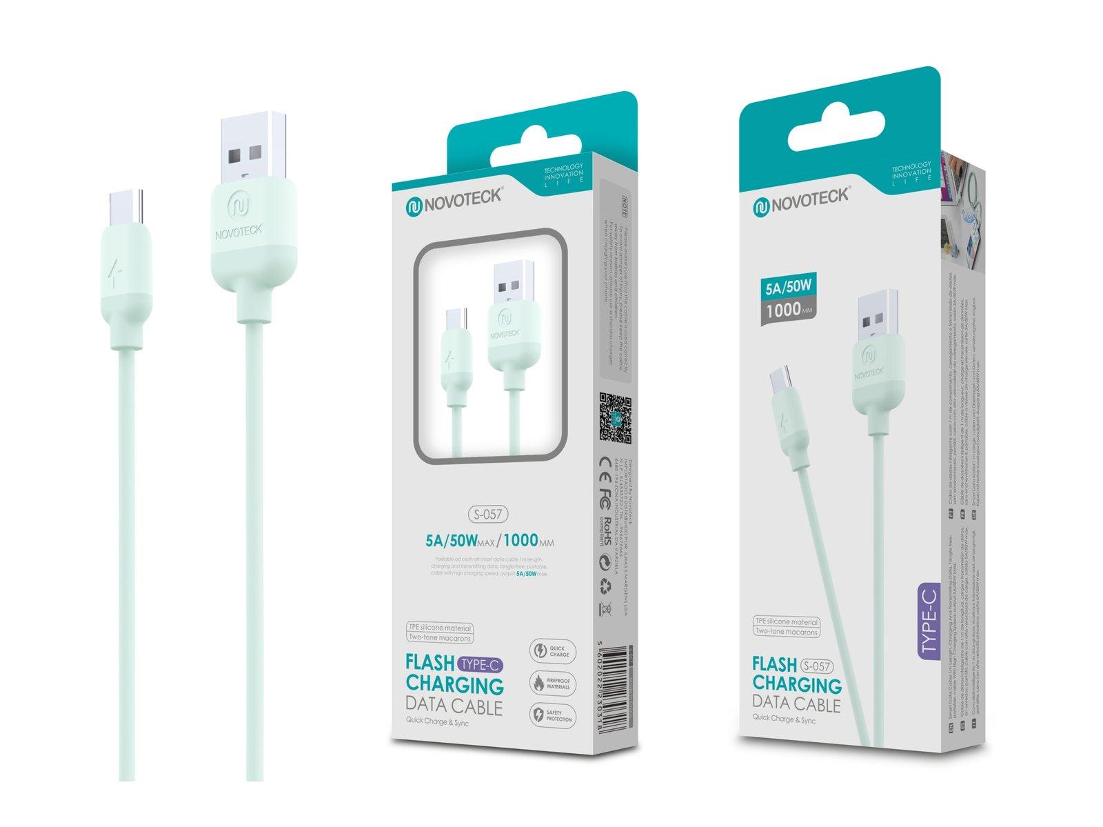 Cabo Type-C Verde Agua 5A 50W 1M S-057 Silicone TPE