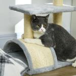 Arranhador para Gatos Médio de 3 Níveis com Postes de Sisal Placa para Arranhar e Bola Suspensa 40x35x72 cm Cinza