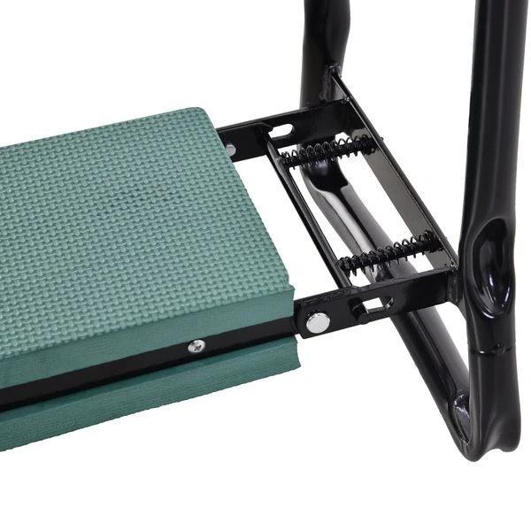 Banco de Jardim Dobrável com Bolsa para Ferramentas Almofada de Proteção para Joelhos Assento de Jardim com Joelheira Altura Ajustável 58x28x49cm Verde e Preto