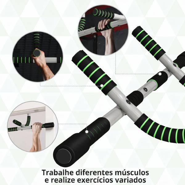 Barra de Elevações Multifuncional de Parede com Pegas Antideslizantes Carga 110 kg Cinzento e Preto
