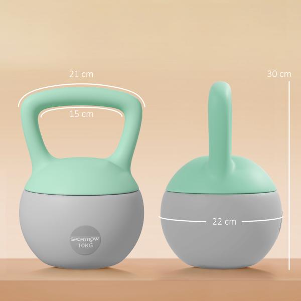 Kettlebell de 10 kg Pesa Russa Preenchida de Areia Metálica e Alça Antiderrapante para Treino em Casa Ginásio Ø21x30 cm Cinzento