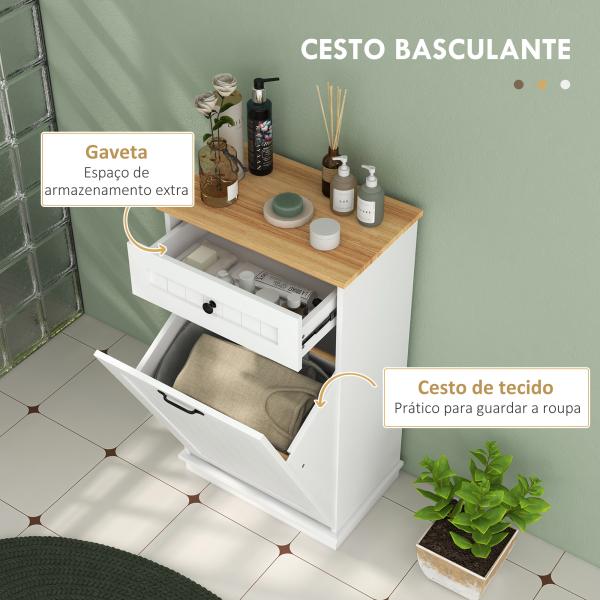 Móvel Auxiliar Casa de Banho Armário Casa de Banho com Gaveta Cesto para Roupa Móvel Casa de Banho Moderno 52x33x90 cm Branco
