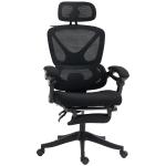 Cadeira de Escritório de Malha com Apoio para a Cabeça Suporte Lombar Apoio para os Pés Função de Inclinação 71x70x109 - 119 cm Preto