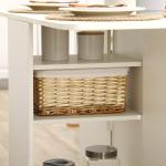 Mesa de Cozinha Dobrável com Laterais Dobráveis 6 Rodas e 2 Gavetas de Armazenamento 120x80x75 cm Branco