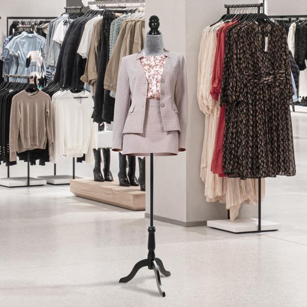 Manequim de Costura Feminino Manequim de Costura Ajustável a 130 - 168 cm com Tripé de Madeira Cinza