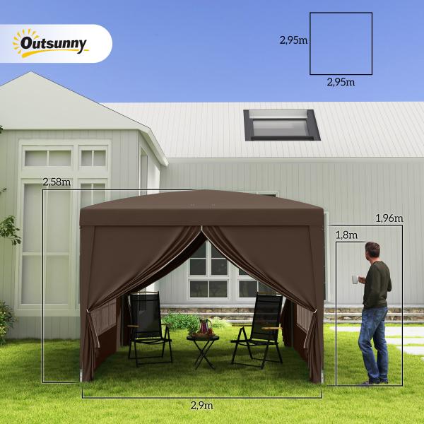 Tenda de Jardim com Paredes Laterais Amovíveis Janelas Porta com Fecho de Correr e Bolsa de Transporte 295x295x196 - 258 cm Café