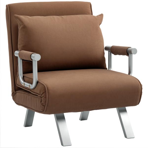 Sofá Cama Individual Sofá Cama Individual Sofá Reclinável com Almofada para Sala Quarto Carga 100 kg 65x69x80 cm Marrom