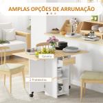 Mesa de Cozinha Dobrável com Rodas Laterais Rebatíveis Gaveta e Prateleiras para 2 - 4 Pessoas 120x72x75 cm Madeira Branco