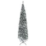 Árvore de Natal Estreita 270 cm com Efeito Neve, 1014 Ramos e Suporte Metálico, Verde e Branco