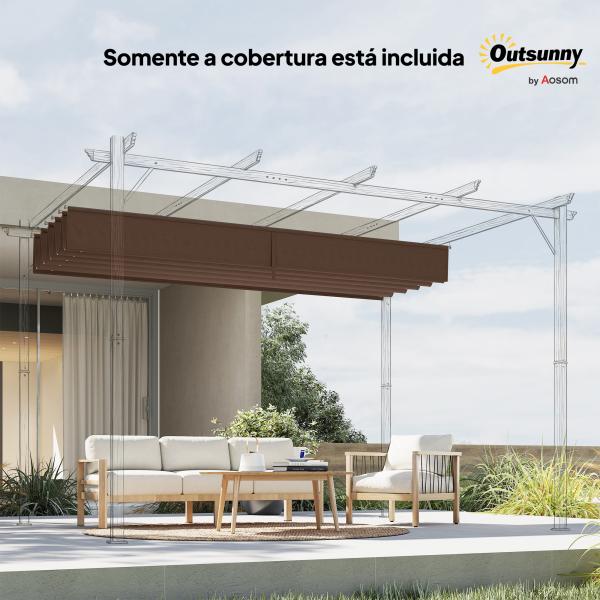 Cobertura para Pérgola 2,5x2,55cm Teto de Substituição Retrátil para Pérgola com 10 Orifícios de Drenagem Café