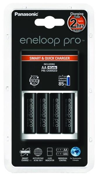 Carregador + 4 Pilhas Recarregáveis K - KJ55HCD40E AA 2500mAh eneloop Pro - PANASONIC