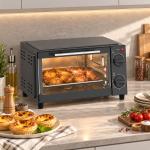 Mini Forno Elétrico 9 L de Bancada 750 W com Temperatura Ajustável e Temporizador, 35x24,6x20 cm, Cinzento