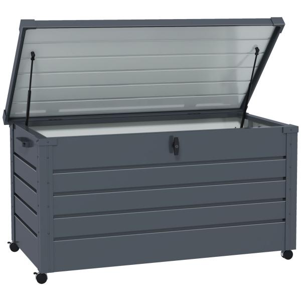Baú de Exterior 311 L Baú de Armazenamento de Aço Galvanizado com 1 Fechadura para Jardim 120x62x66 cm Cinza Escuro