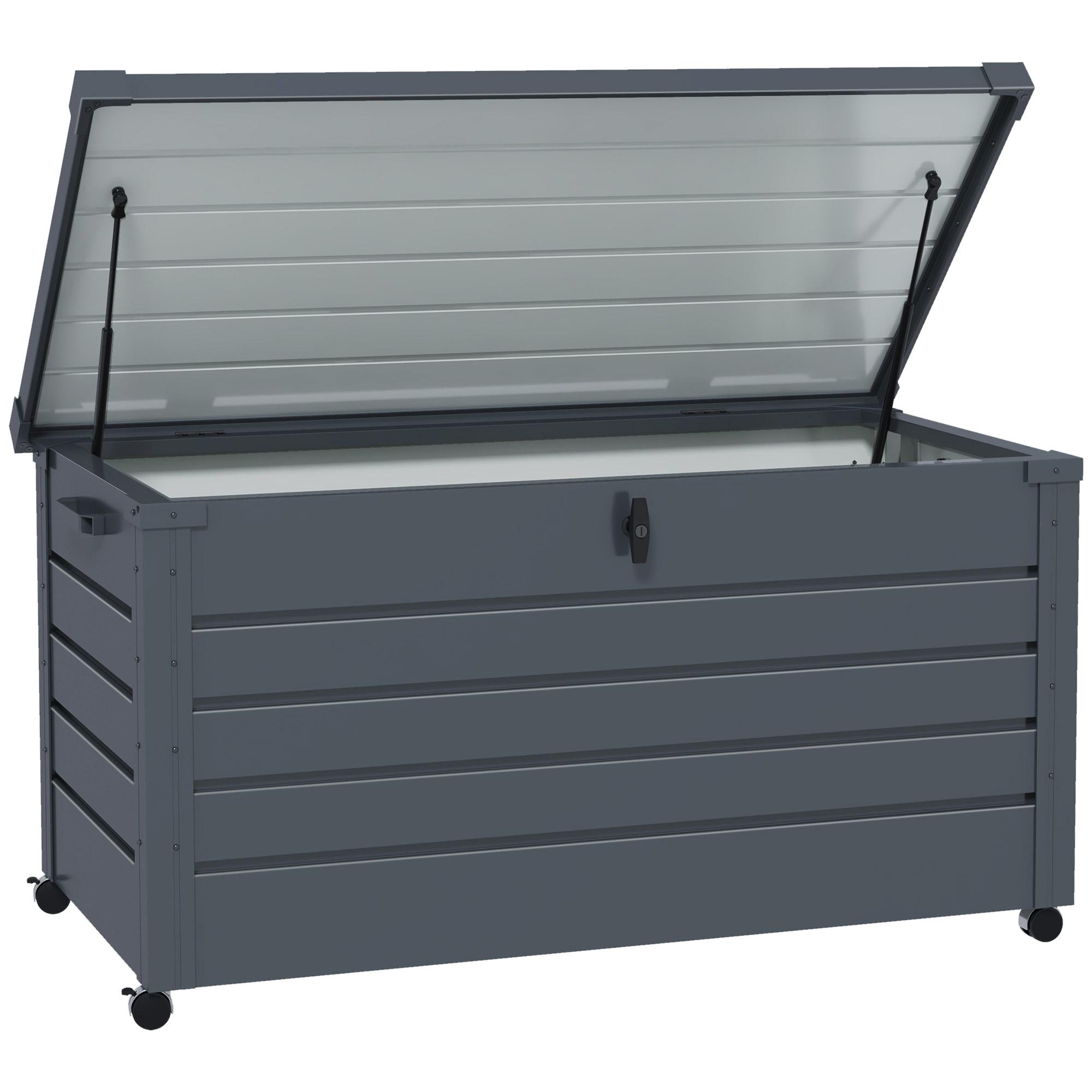 Baú de Exterior 311 L Baú de Armazenamento de Aço Galvanizado com 1 Fechadura para Jardim 120x62x66 cm Cinza Escuro