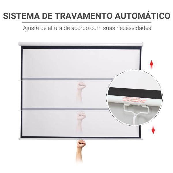 Tela de Projeção Manual 100 Polegadas Ecrã de Projeção Formato 4:3/16:9 para Interior e Exterior Cinema em Casa Escritório Pátio Branco