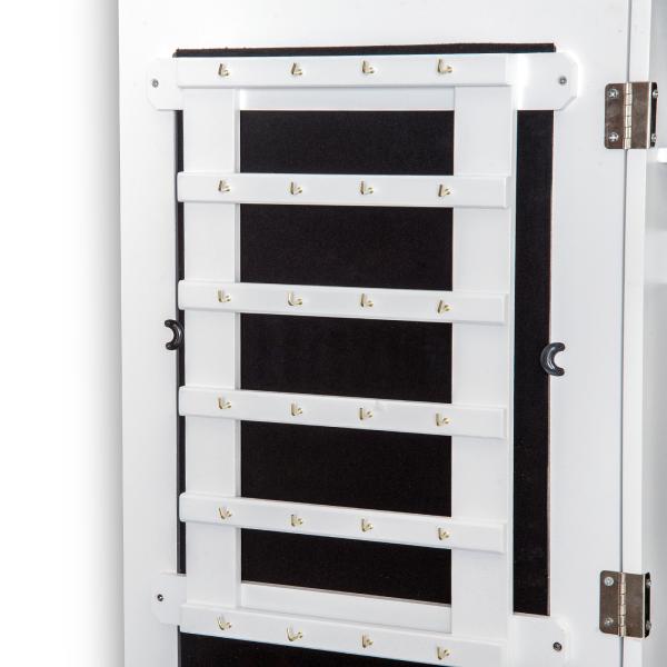 Espelho com Móvel de Bijuterias de Parede Espelho de Parede Organizador de Jóias com Ganchos e Ranhuras para Dormitórios 37x9,5x112cm Branco