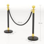 Postes Separadores de Aço Inoxidável de 2 Peças, 96 cm de Altura, Base Recheável, Corda de Veludo Preto