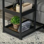 Mesa Auxiliar Industrial em Forma de C com Rodas Prateleiras Abertas e Estrutura de Aço 51x33x66 cm Marrom Escuro e Preto