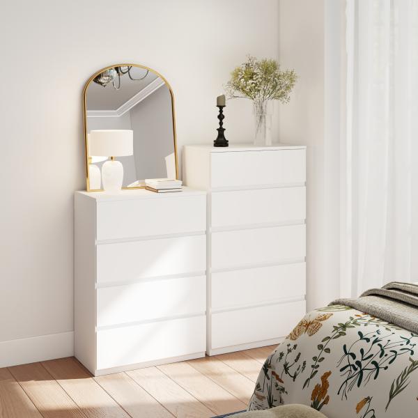 Cómoda com 5 Gavetas de Madeira Cómoda de Dormitório Cómoda Branca Estilo Moderno 55x33x80 cm Branco Brilhante