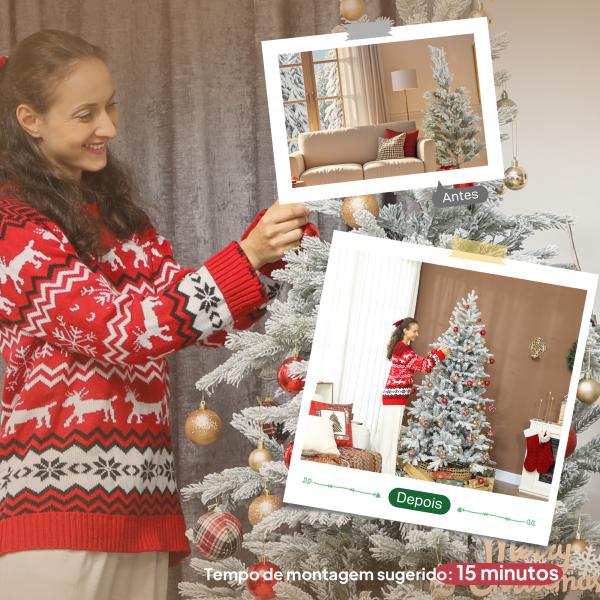 Árvore de Natal Artificial 210 cm Árvore de Natal Nevada com 1154 Ramos Base Dobrável e Fácil de Montar Verde