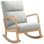 Poltrona Baloiço Estofada em Linho com Pés de Madeira de Borracha e Apoio para os Braços 65x87x94,5 cm Cinza