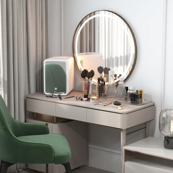 Mini Frigorífico para Cosméticos 10L 12V/240V para Arrefecer e Aquecer com Espelho de Luzes LED 23,5x28x34 cm Branco