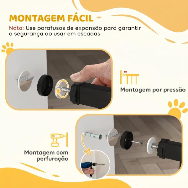 Barreira de Segurança Extensível para Portas e Escadas com Fechamento Automático e Sistema de Duplo Bloqueio 74 - 147,5x76,2 cm Preto