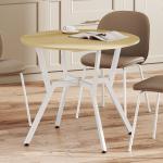 Mesa de Refeição Redonda Mesa de Jantar Estilo Industrial com Bancada de Madeira e Estrutura de Aço Ø90x76 cm Madeira e Branco