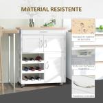 Carrinho de Cozinha com Rodas Carrinho de Cozinha com Gaveta 2 Armários de Armazenamento e 3 Prateleiras Abertas para 9 Garrafas para Sala de Jantar 67x37x87cm Branco