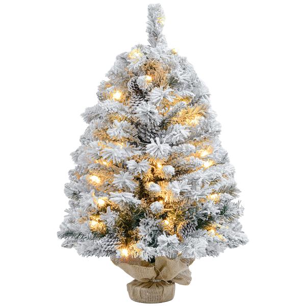Árvore de Natal com Luzes LED 90 cm Árvore de Natal Artificial Nevado com 133 Ramos 14 Pinhas e Suporte de Metal Verde