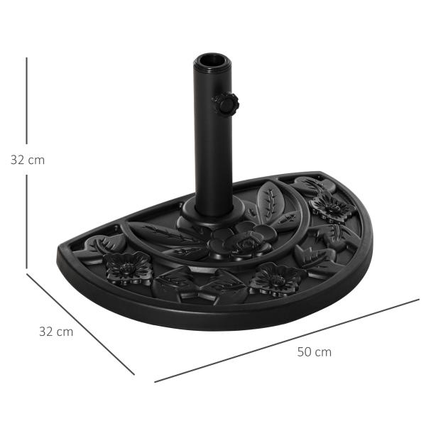 Base para Chapéu de Sol Semicircular 9 kg Apto para Mastros de 35 mm 38 mm e 48 mm Preenchido com Cimento 50x32x32cm Preto