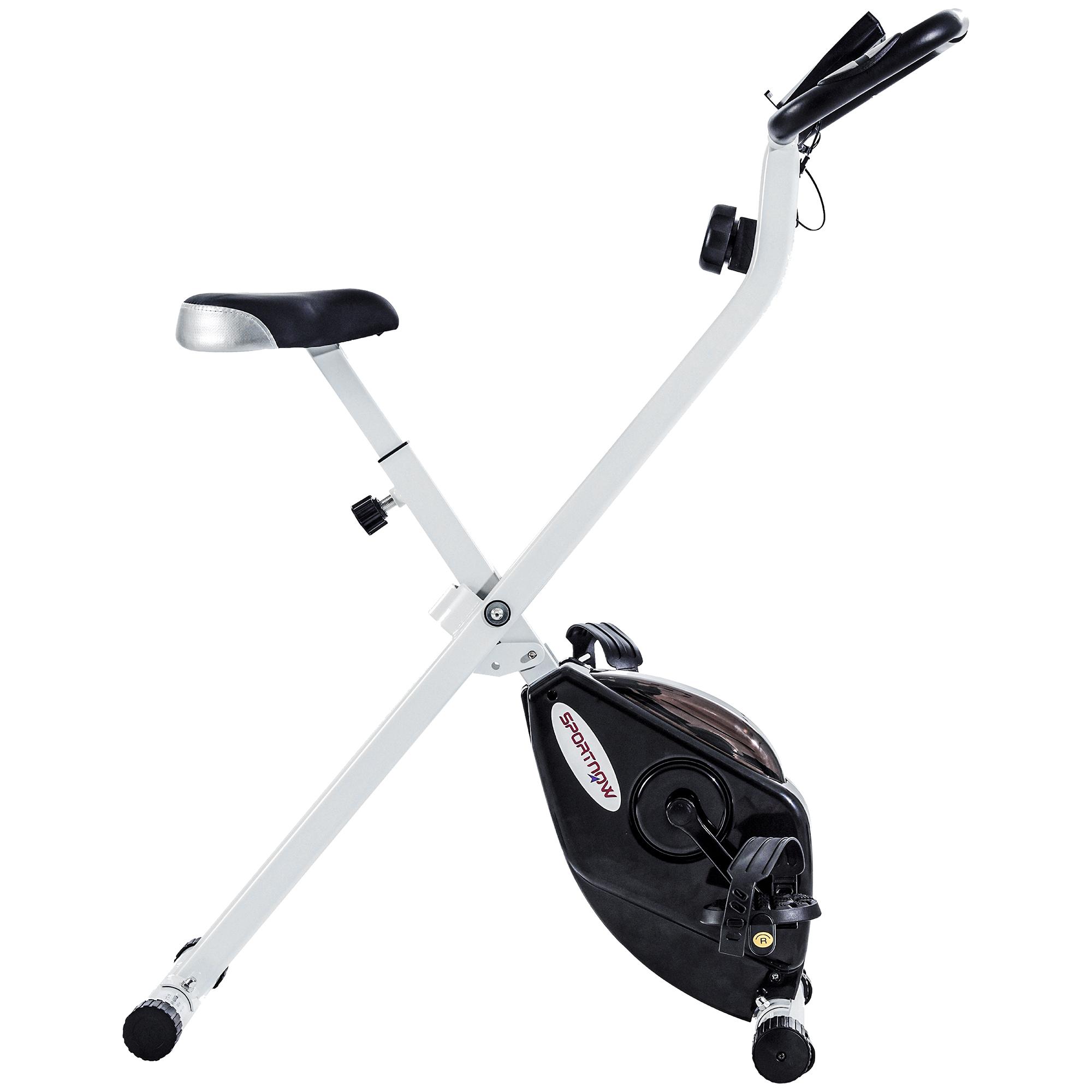 Bicicleta Estática Dobrável Silenciosa com 8 Níveis de Resistência, Monitor LCD, Assento Ajustável e Rodas, Branca