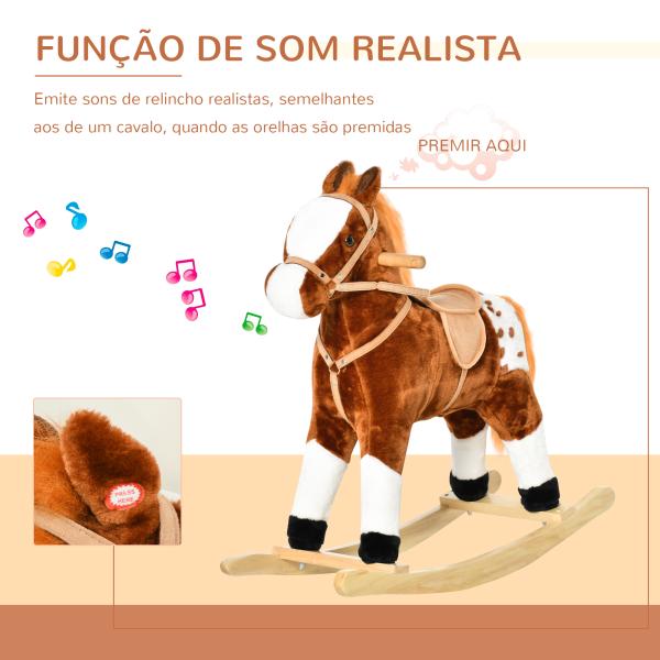 Cavalo Baloiço de Pelúcia para Crianças entre 3 - 6 Anos com Sons de Relincho 74x28x65 cm Marrom