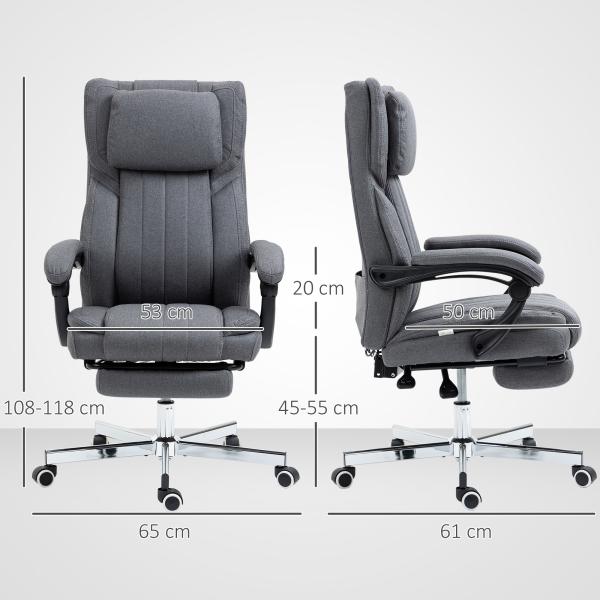 Cadeira de Escritório com 6 Pontos de Massagem com Vibração Reclinável com Altura Ajustável 65x61x101 - 113 cm Cinza