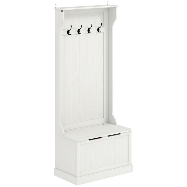 Móvel de Entrada com Cabide, Banco e Arrumação Branco Moderno 71,5x39,5x170 cm