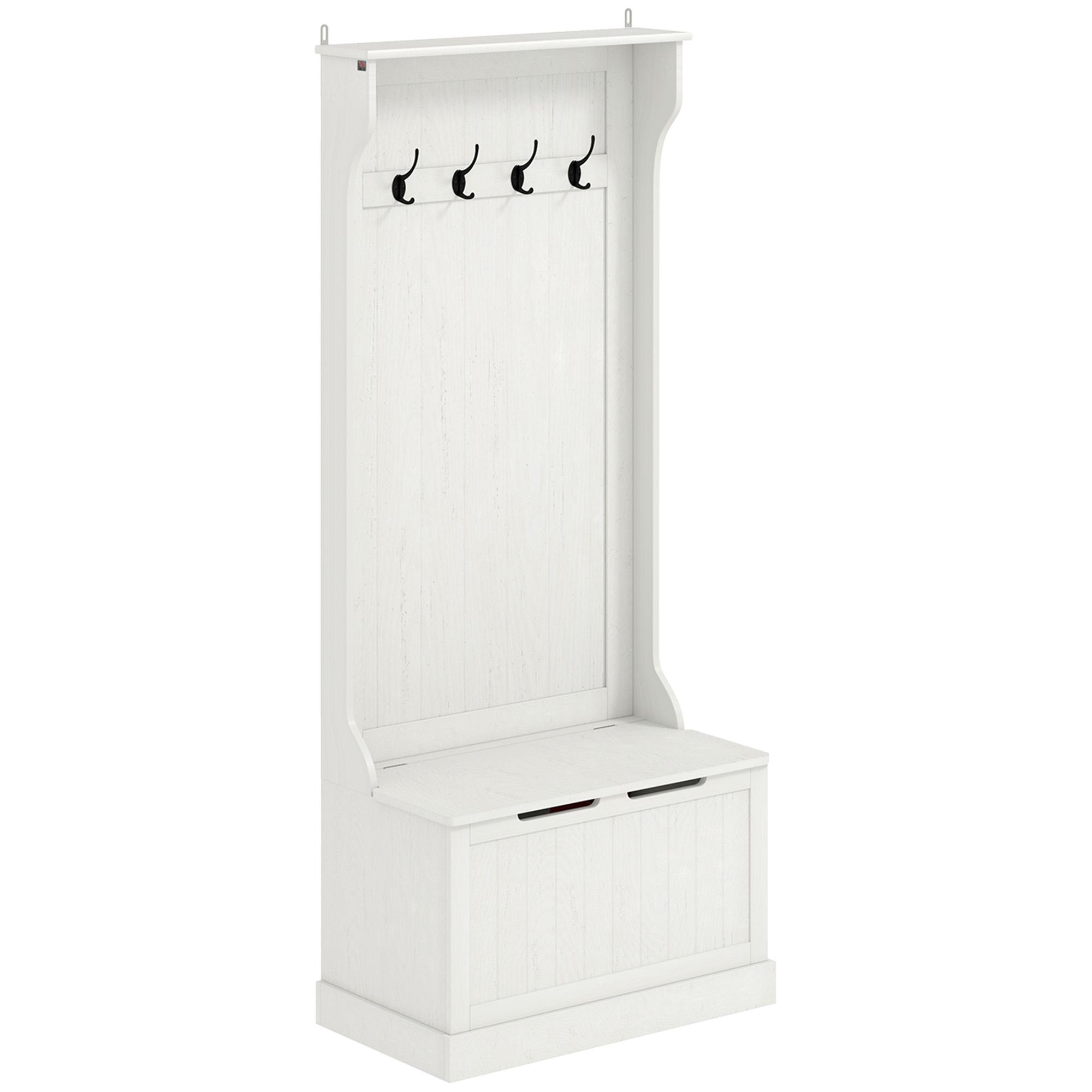Móvel de Entrada com Cabide, Banco e Arrumação Branco Moderno 71,5x39,5x170 cm