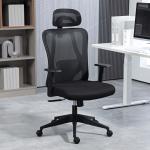 Cadeira de Escritório com Apoio para os Braços 2D Cadeira de Escritório com Altura Ajustável Apoio para a Cabeça Suporte Lombar Alto 67x64x117 - 127cm Preto
