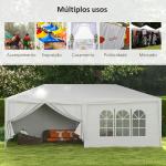 Tenda de Jardim 583x293 cm Tenda para Festas com 4 Janelas 2 Portas com Fecho de Correr 6 Paredes Laterais Branco