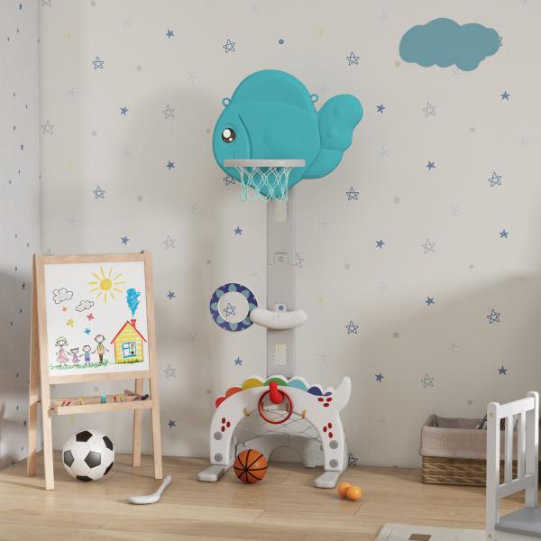 Cesta de Basquetebol para Crianças Altura Ajustável com Jogo de Lançamento de Bola de Futebol, Golf Multicolor