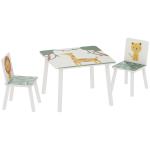 Mesa e Cadeiras para Crianças de 3 Peças Mesa Infantil com 2 Cadeiras em Madeira com Desenhos de Leões Verde